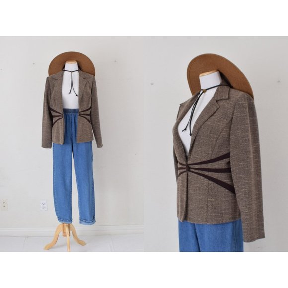 Vintage 90s Tweed Brown Jacket size 12 - Picture 1 of 10